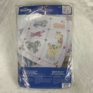 Bucilla Baby Crib Cover Jungle Babies Stamped Cross Stitch 43224